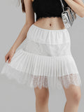 Summer Mid-Rise Lace Patchwork Mini Skirts Women's Pleated A-Line Casual Short Skirts MartLion   