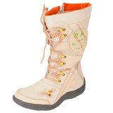 Patchwork Stitch-Detail PU Leather Mid-Calf Women's Boot MartLion WHITE 36 