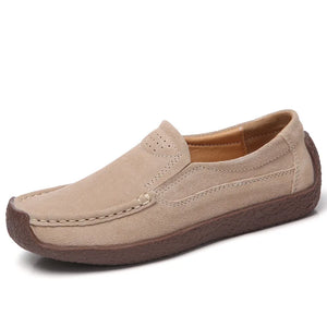 Spring Autumn Women Moccasins Suede Leather Flats Square Toe Slip-on Shoes Fall Casual Apricot Loafers Lady MartLion