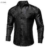 Men's Dress Shirts Black Gold Long Sleeve Formal Button-Down Collar Social Slim Fit Shirt Spring Casual Blouse MartLion   