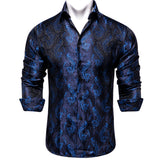 Men's Long Sleeve Black Paisley Silk Dress Shirts Casual Tuxedo Social Shirt Luxury Designer Clothing MartLion CYC-2025 L 