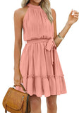 Women's Dress Summer Women's Beach Dress Folded Cake Dress Loose Neck Tie Sleeveless Dress Women's Summer Clothing MartLion   
