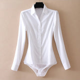 Elegant Long Sleeve Bodysuits Women Rompers Office Lady Blouses Shirts Work Tops Body Femme MartLion WHITE XL 