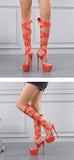 Liyke Red Thigh High Lace-Up Platform Sandals Women 16.5 CM Transparent Shoes Stiletto Peep Toe Stripper Heels Mart Lion   