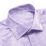  Hi-Tie Lilac Purple Silk Men's Shirt Long Sleeves Lapel Over shirt Soft Breathable Wedding Banquet MartLion - Mart Lion