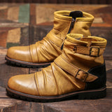 Retro Boots Western Cowboy Men's Army Casual Leather Pleated Western Vintage Chelsea Yellow Mart Lion   