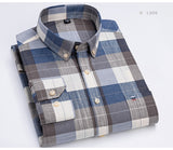 Men's100% Cotton Long Sleeve Button Down Check Shirt Single Chest Pocket Work Casual Standard-fit Plaid Striped Oxford Mart Lion   