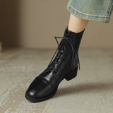 Winter Retro Women Boots Lace Up Chelsea Round Toe Shoes Short Genuine Leather Western MartLion   