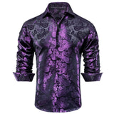 Lilac Mauve Lavender Purple Silk Men's Shirts Luxury Lapel Long Sleeve Dress Shirt Jacquard Blouse Wedding Prom MartLion   