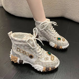 Spring Summer Hip-Hop Rhinestone Women Ins Tide Diamond Breathable Luxury Designers Casual Thick Bottoms Dad Boots MartLion   