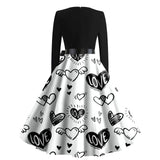 Elegant Dresses For Women Daily Casual Print Ankle-Length Round Collar Long Sleeves Ladies Frocks MartLion   