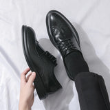 Men's  Leather Shoes Formal Dress Shoes Point-Toe Shoes Hollow Out Breathable Office Oxfords MartLion   