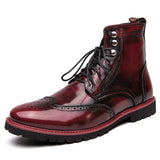 Formal Men's boots British Style Brogue Shoes Mid Calf Dress Leather Oxfords Bota Masculina Mart Lion Red 38 