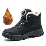 Black Leather Winter  Rotating Buttons Safety Shoes Men Waterproof Work Boots MartLion Black Winter 41 