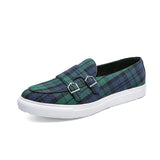 Loafers Men's Shoes Canvas Plaid Classic Moccasin Party Outdoor Daily PU Double Buckle All-match Casual MartLion Green 42 