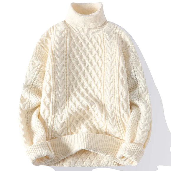 Men's Turtleneck Sweaters Pullover Solid Color Knitted Sweater Casual Pullovers Autumn Winter Warm Knitwear MartLion White M 