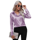 Satin Silk Button Down Shirts for Women Dress Shirts Long Sleeve Blouses Female Shirts MartLion Z S 