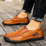 Men Loafers Split Leather Casual Shoes For Men Slip On Flat Sneakers MartLion   