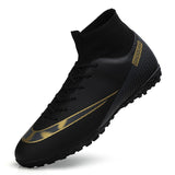 Turf Soccer Shoes High Ankle Futsal Men's Ag Tf Outdoor Breathable Football Boots Anti Slip Trainers Mart Lion Black sd Eur 35 