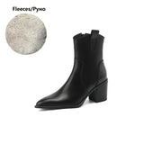 Autumn Women Boots Shoes Pointed Toe Chunky Heel Casual Winter Short Modern Chelsea High Heels MartLion Black-Winter 35 