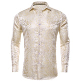 Hi-Tie Brand Silk Men's Shirts Breathable Jacquard Floral Paisley Long Sleeve Blouse for Wedding Party Events MartLion CY-1051 S 