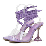 Liyke Strange Style Transparent Spike Heels Clear Sandals Women Square Toe Ankle Cross Lace-Up Party Dress PVC Shoes Mart Lion Purple 35 