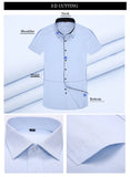  Men's Dress Casual Short Sleeved Ice Silk Shirt White Blue Shirt Social Brand Wedding Party Shirts MartLion - Mart Lion