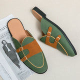 Mules Summer Sandals Loafers Half Shoes Diamond Leather Men's Shoes Designer Slides Slippers MartLion 736 Green 48 