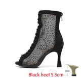 Black Latin Dance Shoes for Women Offer Women's Modern Salsa Jazz Dance High Heels Party Ballroom soft-soled Boots MartLion Black heel 5.5cm 38 