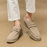 Spring Beige Khaki Light Color Scheme Casual Shoes Low Heel Loafers Suede Leather Soft Sole Men's Classic Moccasins MartLion   