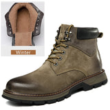 Natural Leather Winter Boots Genuine Cow leather Warm Men's Winter Shoes MartLion Khaki Winter 38 