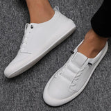 Genuine Leather Shoes Men's Sneakers Casual Footwear White Cow Leather White MartLion WHITE 10 