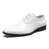 Men's Glossy Leather Shoes Classic Patent Leather Footwear Formal Office Lace Up Wedding Mart Lion White 38 