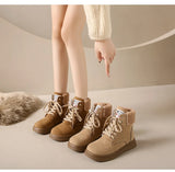 Casual Women's Snow Boots Non-slip Warm Cotton Shoes Winter Walking Lace Up Furry Ladies MartLion   