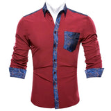 Red Burgundy Orange Shirts Men's Long Sleeve Solid Plaid Slim Fit Blouse Casual Lapel Tops Clothing Breathable Barry Wang MartLion   