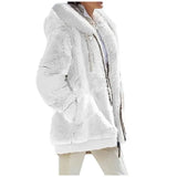 Winter Women's Coat Casual Hooded Zipper Lady Clothes Cashmere Female Fleece Jacket Solid Color Ladies Coats MartLion White XXL 