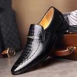 Men's Casual Shoes Classic Low-Cut Embossed Leather Dress Loafers Mart Lion   