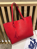 Women Single Shoulder Bag Casual Large Capacity Pu Lychee Pattern Tassel Outdoor Simple Tote MartLion CHINA Red 