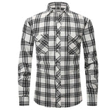 Mens Clothing Blouse Striped Men Red Green Blue Dress Shirt Tops Casual Business Plaid Print Long Sleeves Pocket design Shirt MartLion