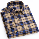 Men's  Modal Cotton Striped Plaid Dress Shirt Without Pocket Stylish Casual Standard-fit Long Sleeve Gingham Shirts MartLion 22-1008 41 