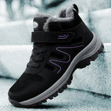 Winter Men's Boots Plush Leather Waterproof Sneakers Climbing Shoes Unisex Women Outdoor Non-slip Warm Hiking MartLion Black purple(09) 38(24.0CM) 