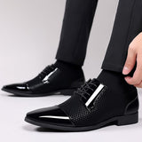 Trending Classic Men's Dress Shoes Oxfords Patent Leather Lace Up Formal Black Leather Wedding Party Mart Lion Black 39 China