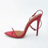 Arden Furtado Summer Patent Leather Pointed toe Open toe stilettos heels women Sandals Belt buckle Party MartLion Red 34 