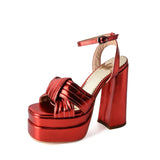 Summer Red Gold Women Platform Sandals Super High Heels Lady Party Shoes Small MartLion Red 4 