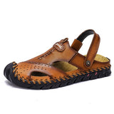 Men's Leather Sandals Summer Classic Shoes Slippers Soft Roman Outdoor Walking Footwear Mart Lion Auburn 38 