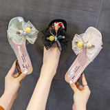 Ladies Slippers Bow Knot Summer String Bead Transparent Slippers Women Shoes Mules Mid Heels Slides Mart Lion   