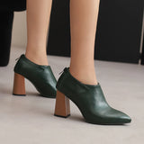 Mature Yellow Green Women Formal Pumps Square High Heels Office Lady Shoes MartLion Dark Green 9 