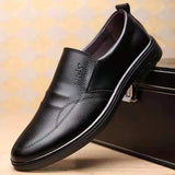 Men's Black Leather Casual Shoes Sneaker Slip-on Loafers Soft Bottom Non-slip Dad Driving Mart Lion 168-Black 39 