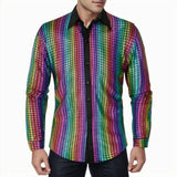  Men's Regular 70s Disco Shirts Metallic Sequins Long Sleeve Button Down Dress Shirts Nightclub Long Sleeve Shirt With Button MartLion - Mart Lion