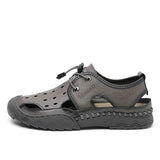 Classic Leather Men's Sandals Summer Shoes Hollow-Out Breathable Beach Hard-wearing MartLion GRAY 6.5 